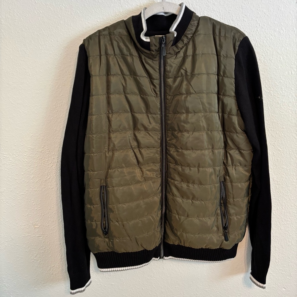 Scott James sz L quilted jacket zip up casual street wear green/black
